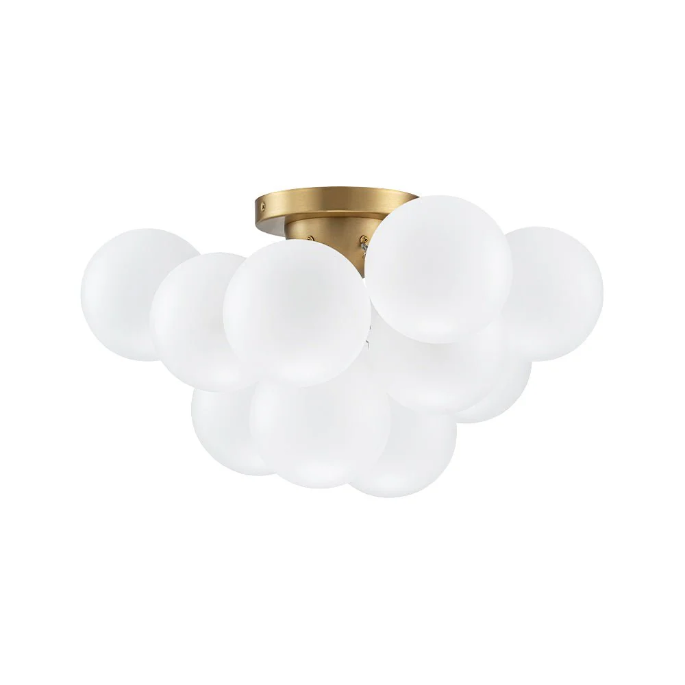 3-Light Brass Cluster Frosted Glass Globe Bubble Ceiling Light - Image 9