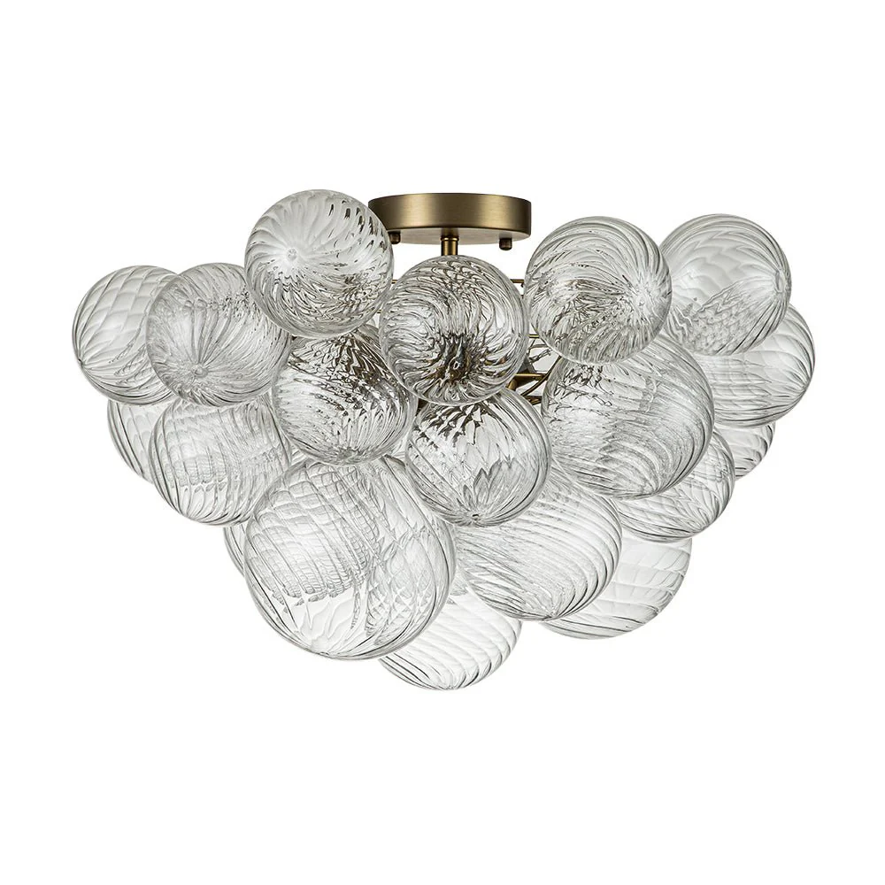 3-Light Brass Cluster Ribbed Glass Bubble Semi Flush Chandelier - Image 10