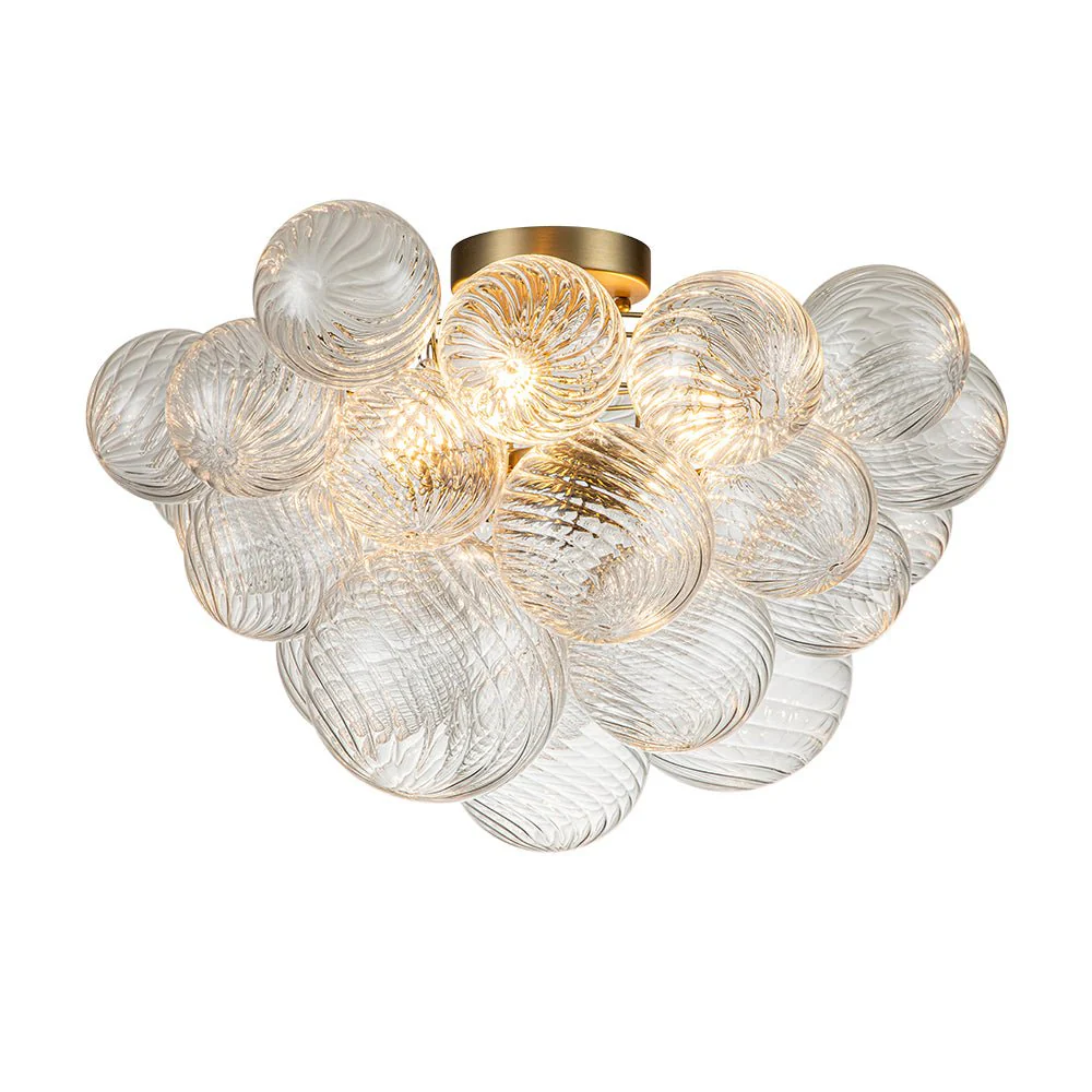 3-Light Brass Cluster Ribbed Glass Bubble Semi Flush Chandelier - Image 11