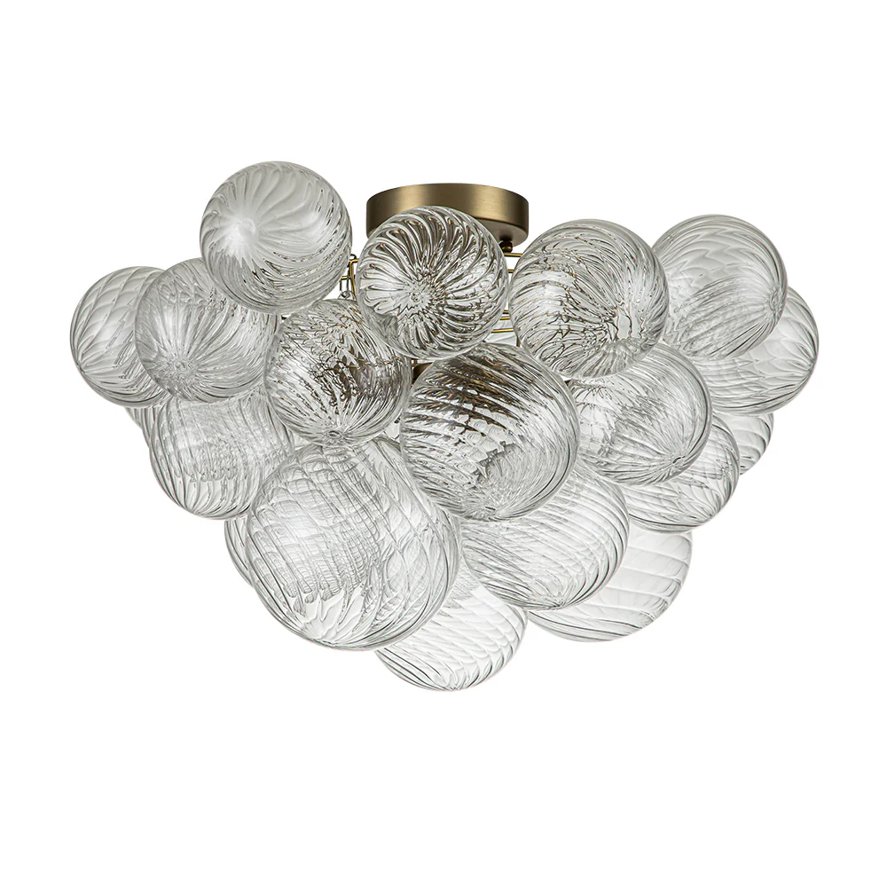 3-Light Brass Cluster Ribbed Glass Bubble Semi Flush Chandelier - Image 12