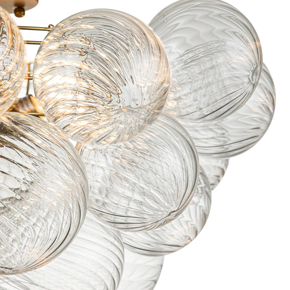 3-Light Brass Cluster Ribbed Glass Bubble Semi Flush Chandelier - Image 15