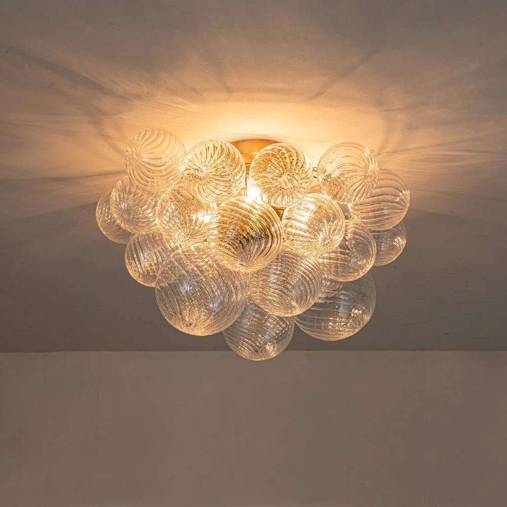 3-Light Brass Cluster Ribbed Glass Bubble Semi Flush Chandelier - Image 19