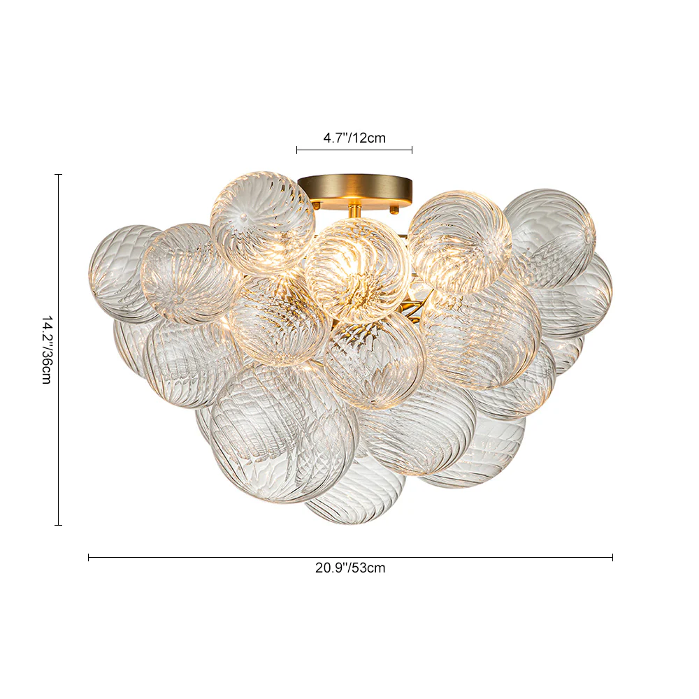 3-Light Brass Cluster Ribbed Glass Bubble Semi Flush Chandelier - Image 20
