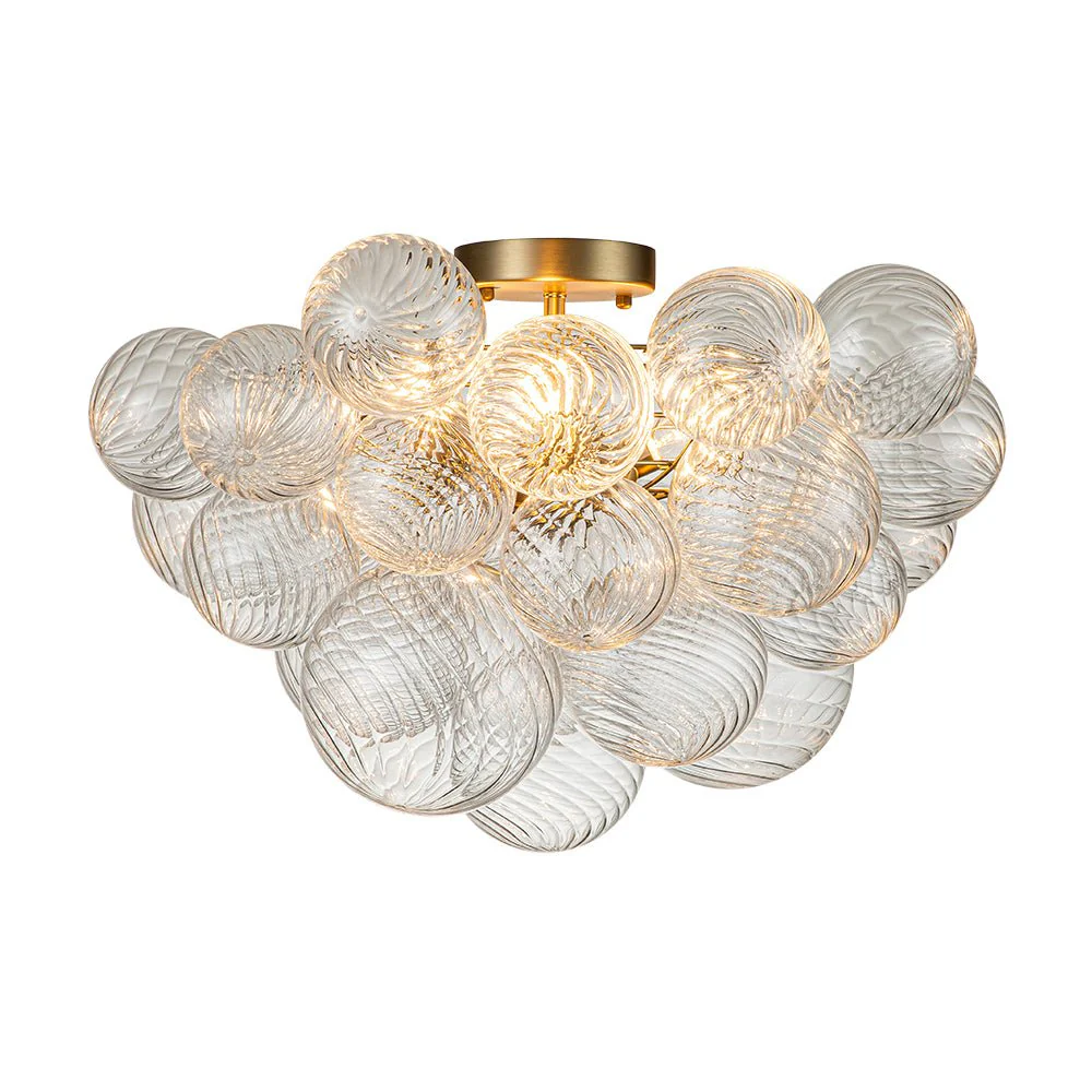 3-Light Brass Cluster Ribbed Glass Bubble Semi Flush Chandelier - Image 9