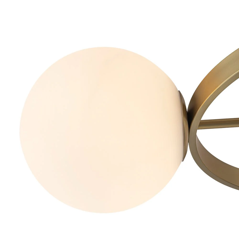 3-Light Brass Opal Glass Globe Round Ring Semi Flush Mount - Image 11