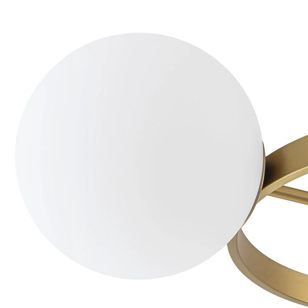 3-Light Brass Opal Glass Globe Round Ring Semi Flush Mount - Image 12
