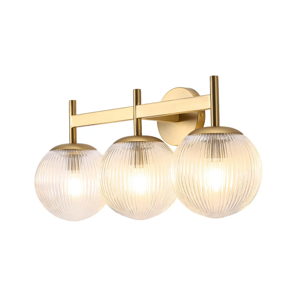 3-Light Brass Ribbed  Glass Globe Vanity Wall Sconce - Image 10