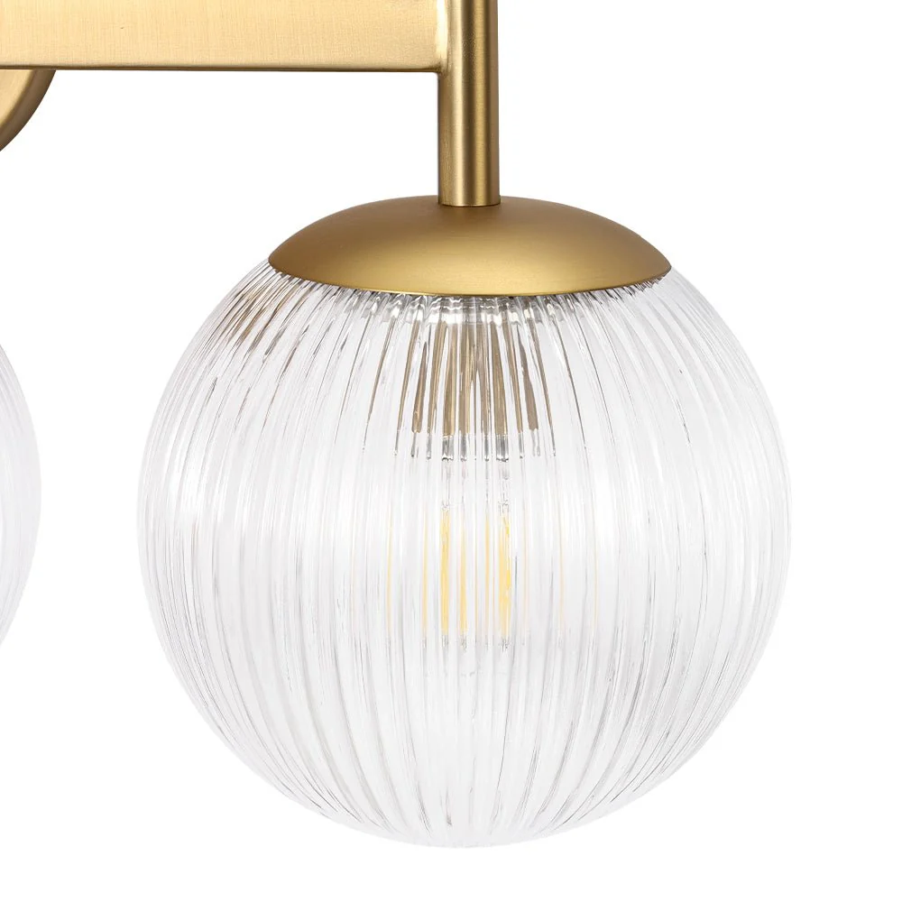 3-Light Brass Ribbed  Glass Globe Vanity Wall Sconce - Image 11