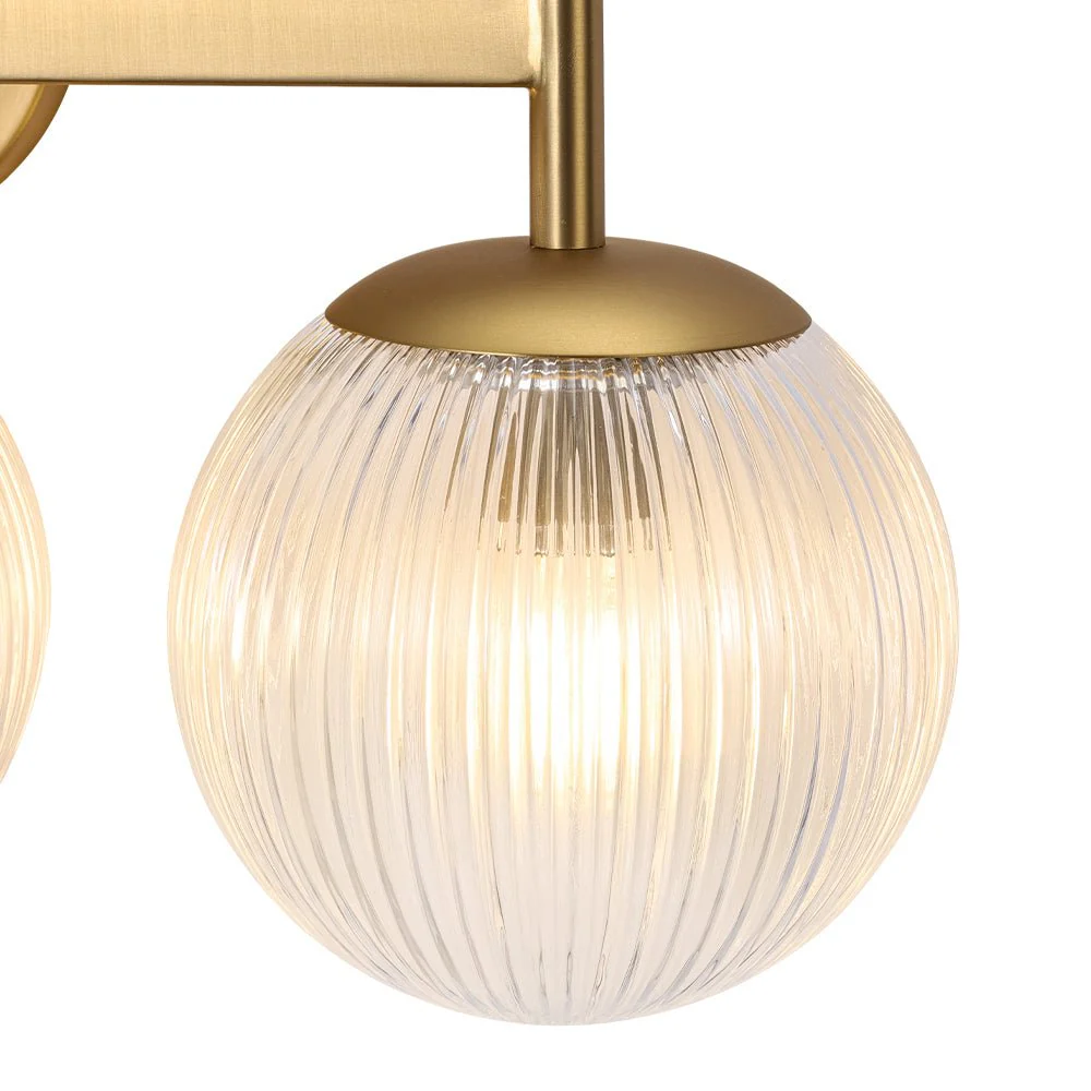 3-Light Brass Ribbed  Glass Globe Vanity Wall Sconce - Image 12