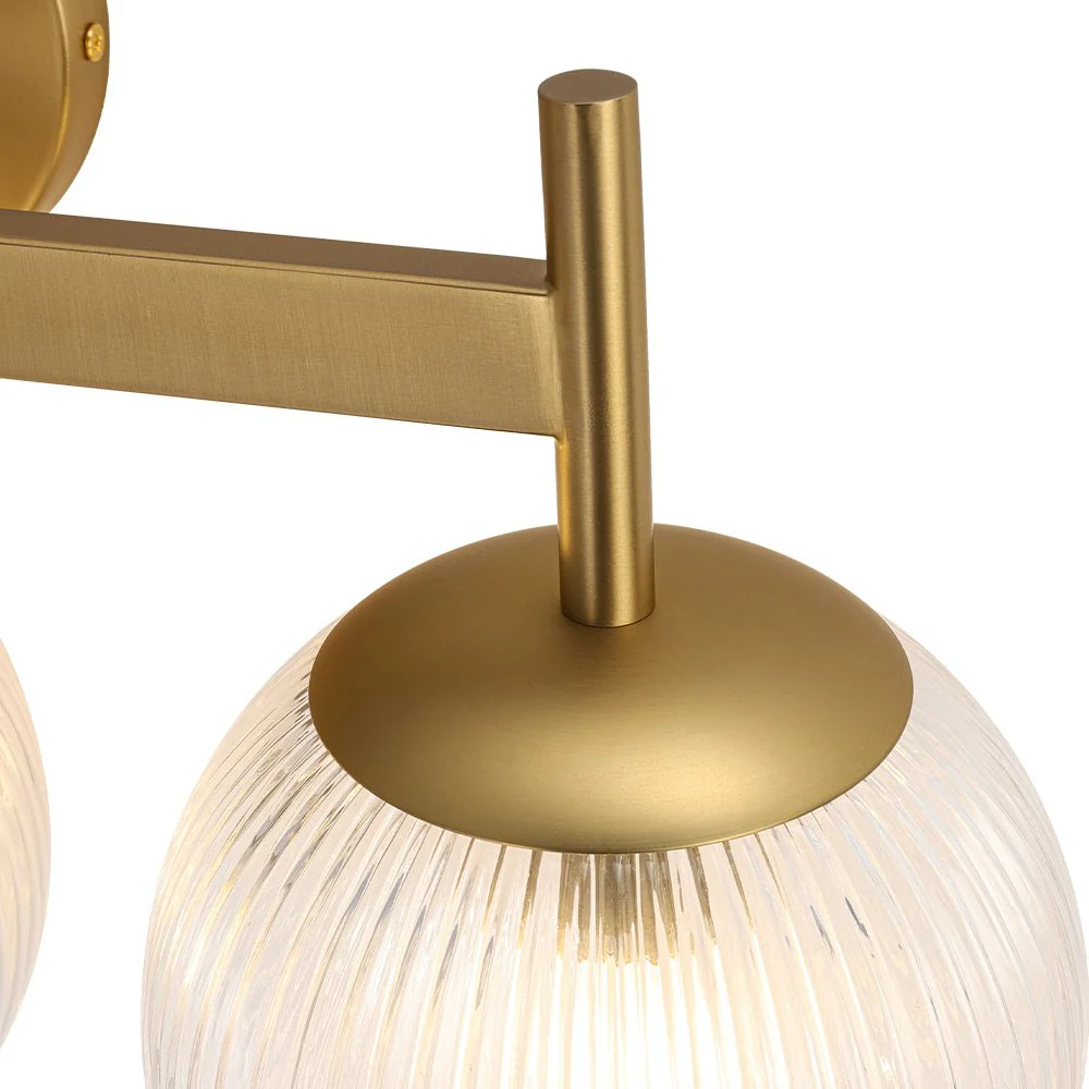 3-Light Brass Ribbed  Glass Globe Vanity Wall Sconce - Image 13