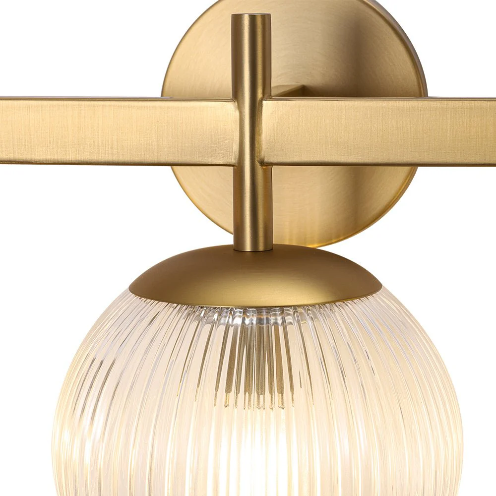 3-Light Brass Ribbed  Glass Globe Vanity Wall Sconce - Image 14