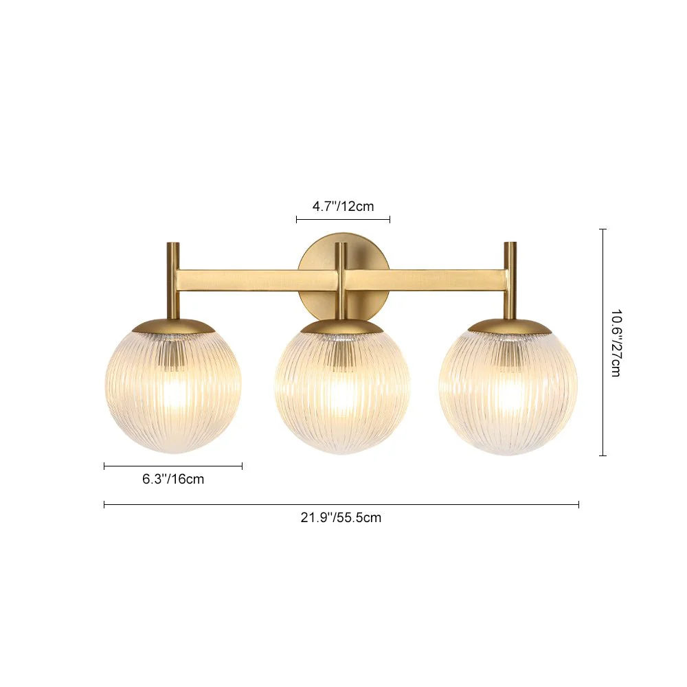 3-Light Brass Ribbed  Glass Globe Vanity Wall Sconce - Image 3