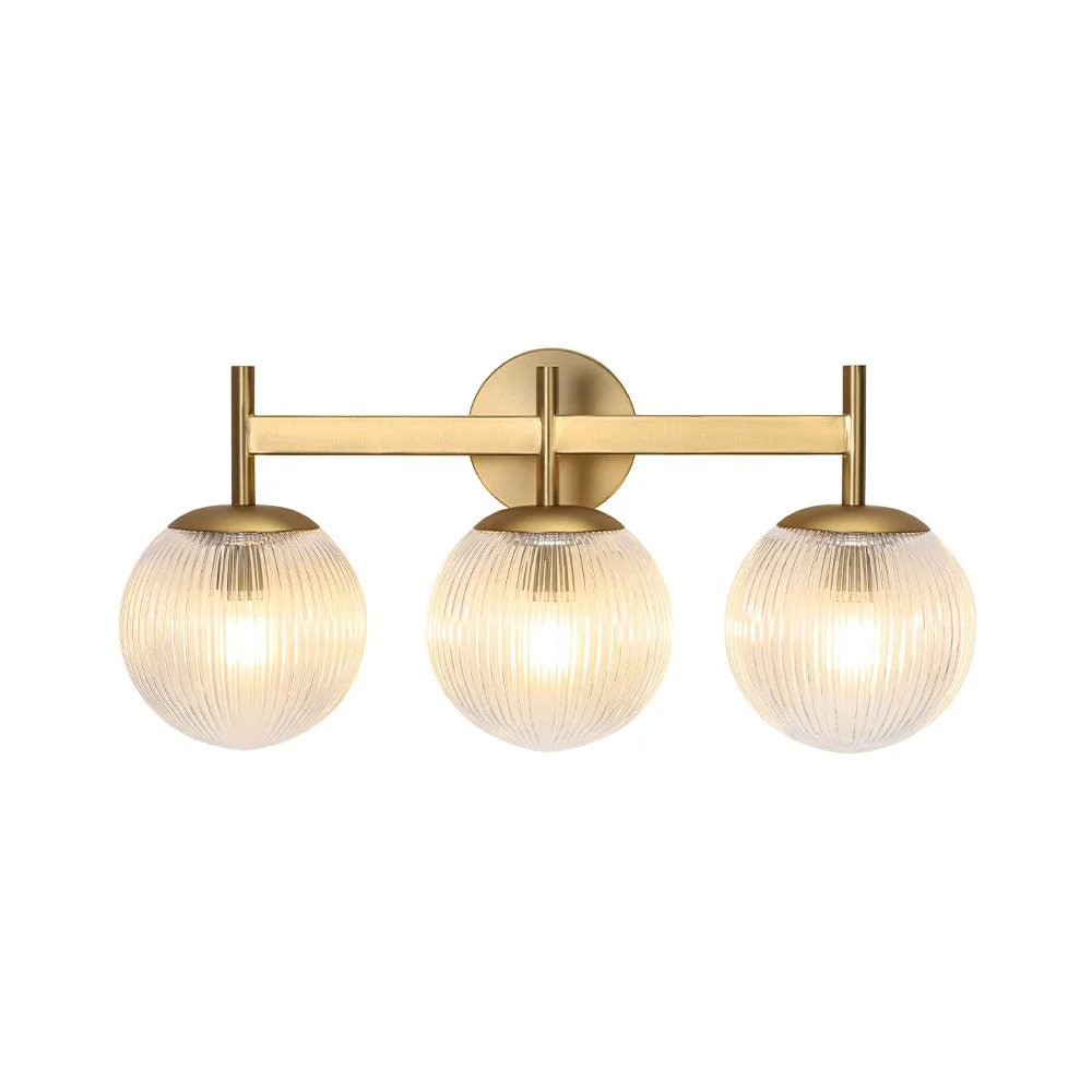 3-Light Brass Ribbed  Glass Globe Vanity Wall Sconce - Image 8