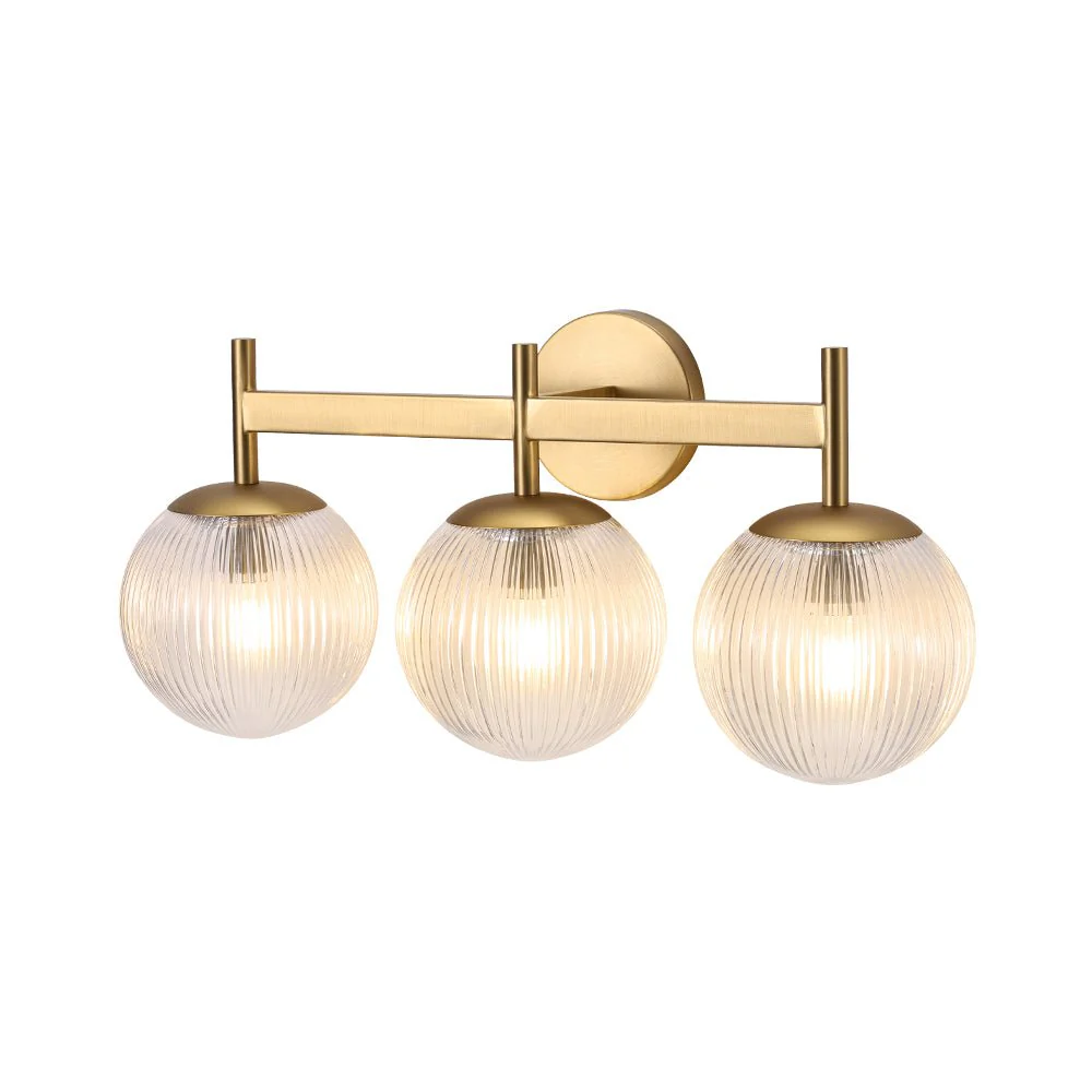 3-Light Brass Ribbed  Glass Globe Vanity Wall Sconce - Image 9