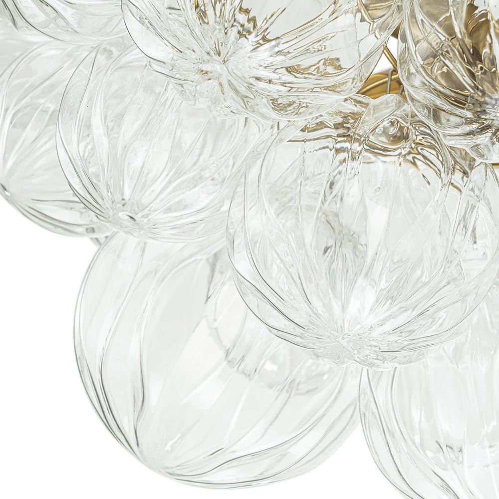 3-Light Brass Sculpture Glass Globe Bubble Semi Flush Chandelier - Image 11
