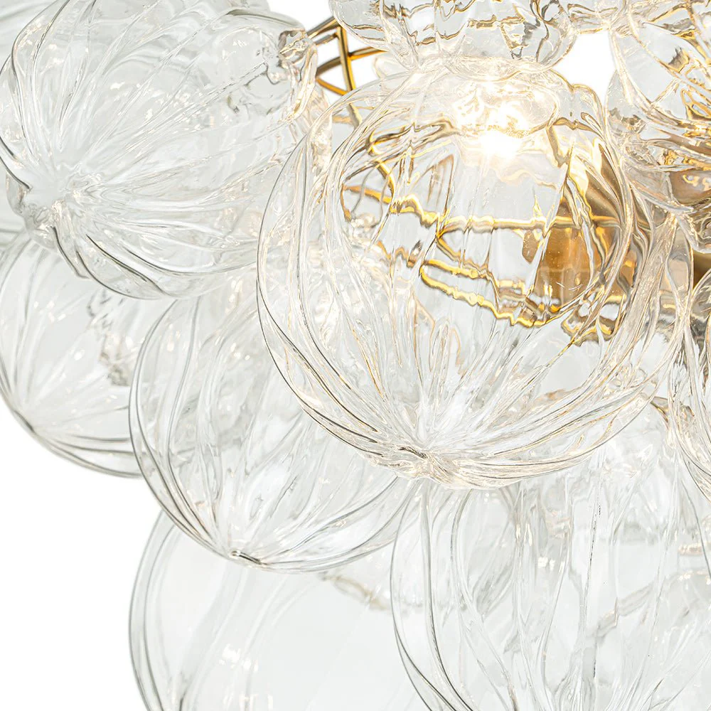 3-Light Brass Sculpture Glass Globe Bubble Semi Flush Chandelier - Image 12