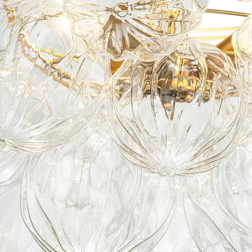 3-Light Brass Sculpture Glass Globe Bubble Semi Flush Chandelier - Image 13