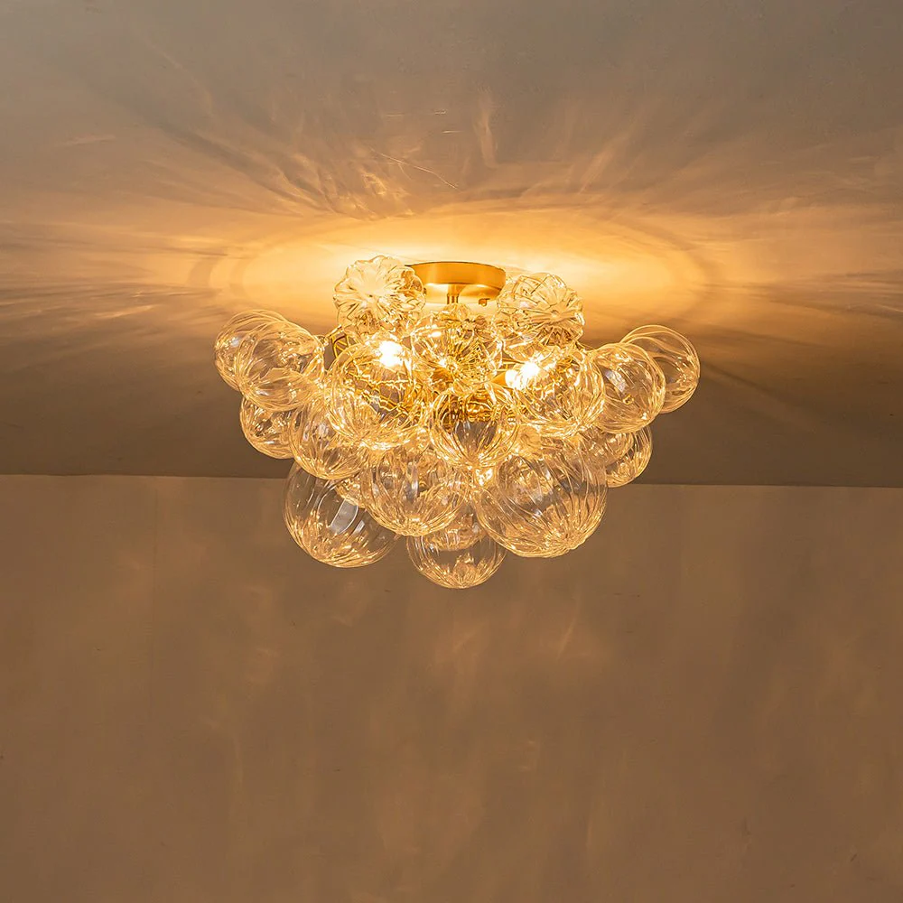 3-Light Brass Sculpture Glass Globe Bubble Semi Flush Chandelier - Image 16