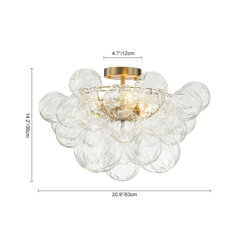 3-Light Brass Sculpture Glass Globe Bubble Semi Flush Chandelier - Image 17