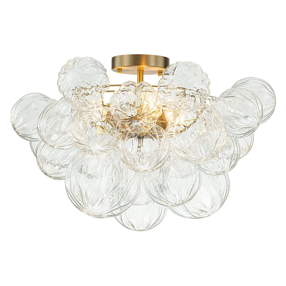 3-Light Brass Sculpture Glass Globe Bubble Semi Flush Chandelier - Image 3