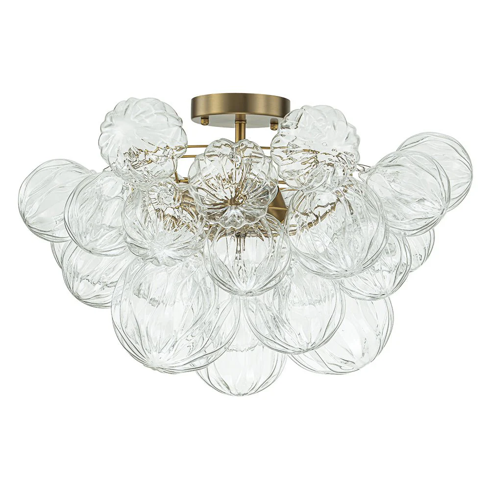 3-Light Brass Sculpture Glass Globe Bubble Semi Flush Chandelier - Image 4