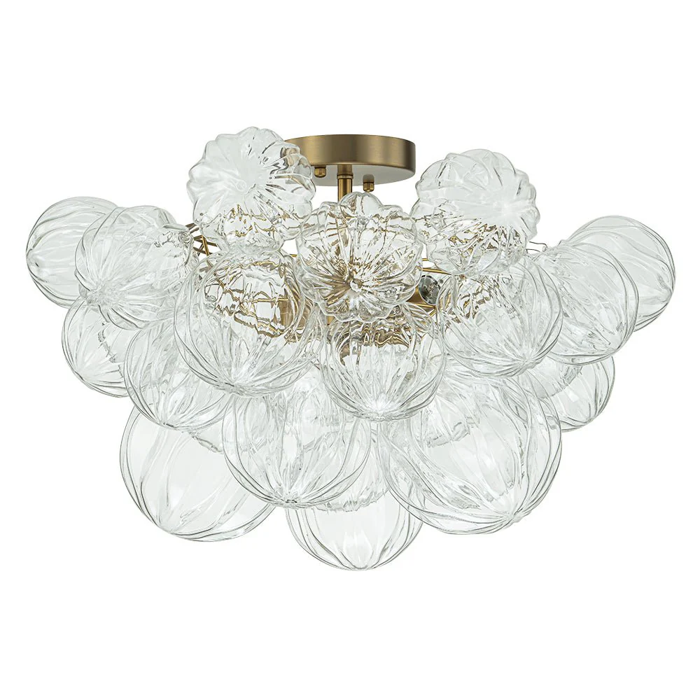 3-Light Brass Sculpture Glass Globe Bubble Semi Flush Chandelier - Image 6