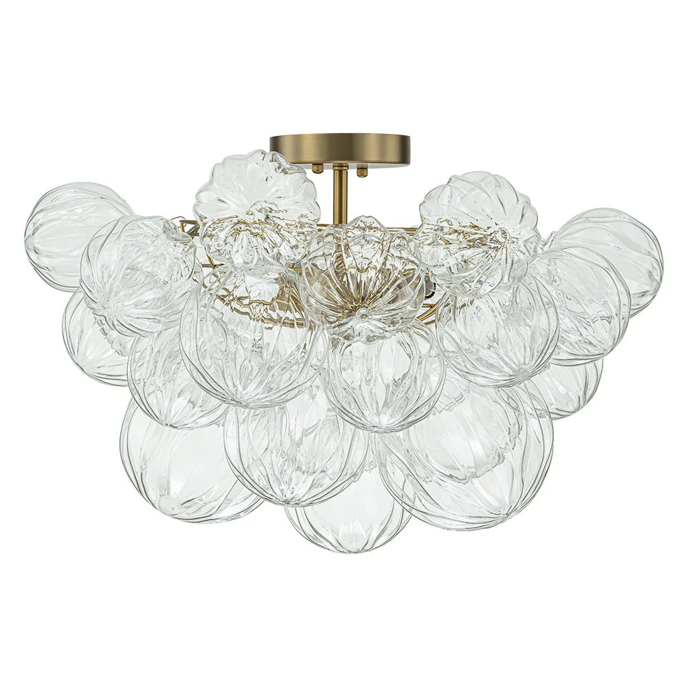3-Light Brass Sculpture Glass Globe Bubble Semi Flush Chandelier - Image 8