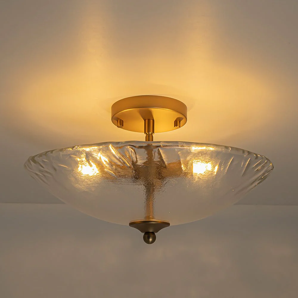 3-Light Brass Textured Glass Bowl Round Semi Flush Mount - Image 10