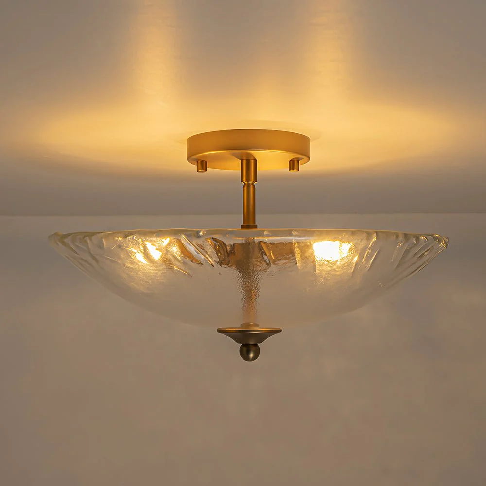 3-Light Brass Textured Glass Bowl Round Semi Flush Mount - Image 11