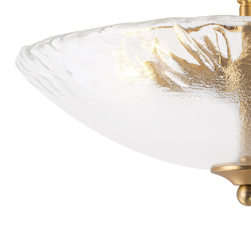 3-Light Brass Textured Glass Bowl Round Semi Flush Mount - Image 12