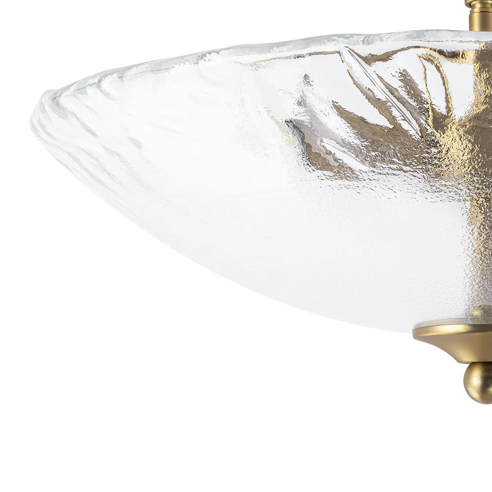 3-Light Brass Textured Glass Bowl Round Semi Flush Mount - Image 13