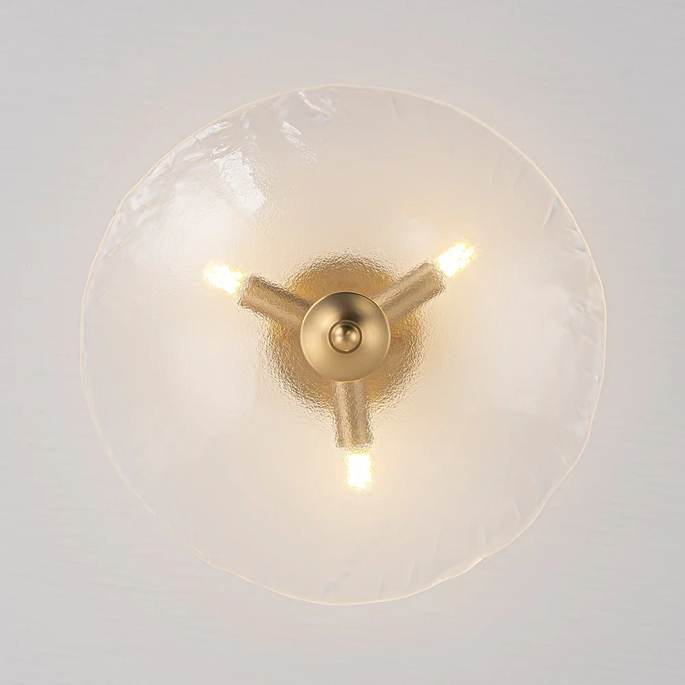 3-Light Brass Textured Glass Bowl Round Semi Flush Mount - Image 16