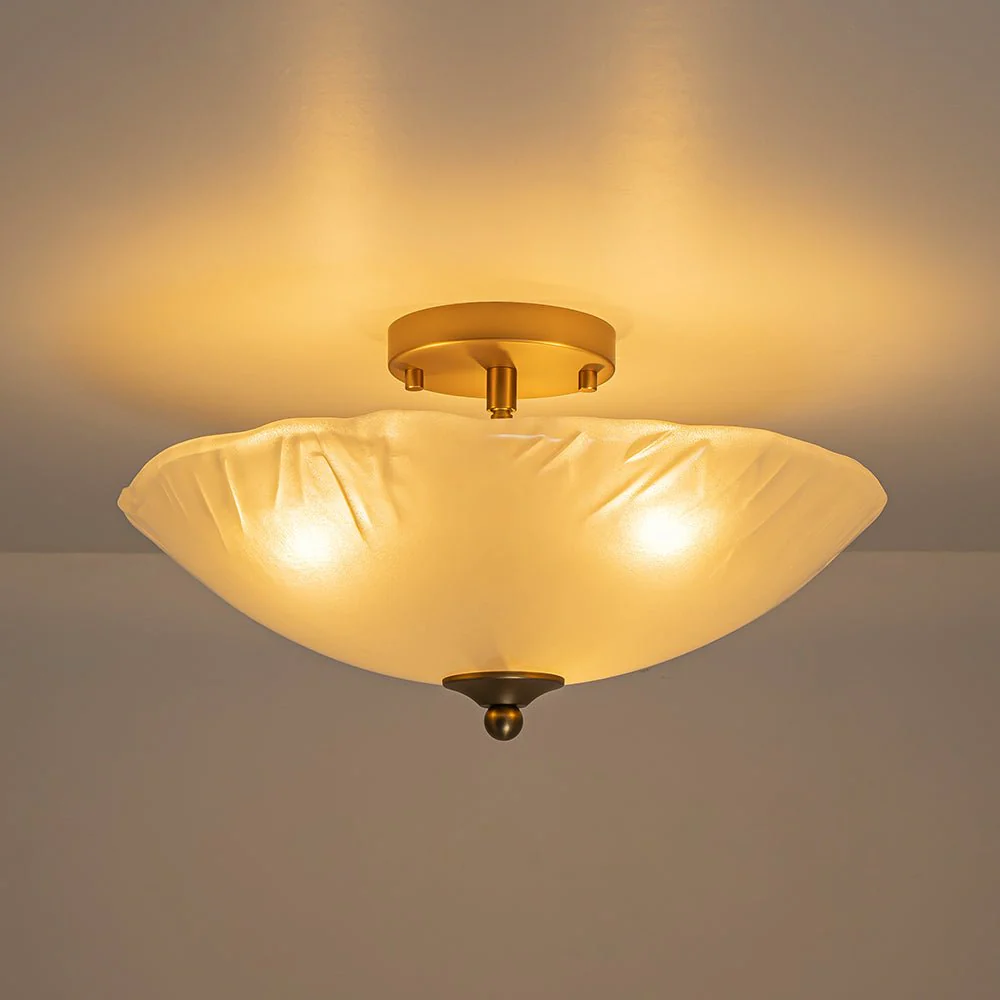 3-Light Brass Textured Glass Bowl Round Semi Flush Mount - Image 22