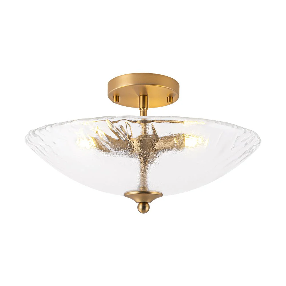 3-Light Brass Textured Glass Bowl Round Semi Flush Mount - Image 5