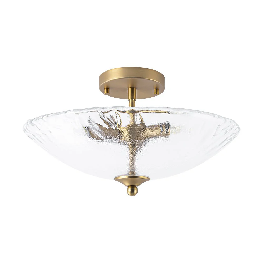 3-Light Brass Textured Glass Bowl Round Semi Flush Mount - Image 6