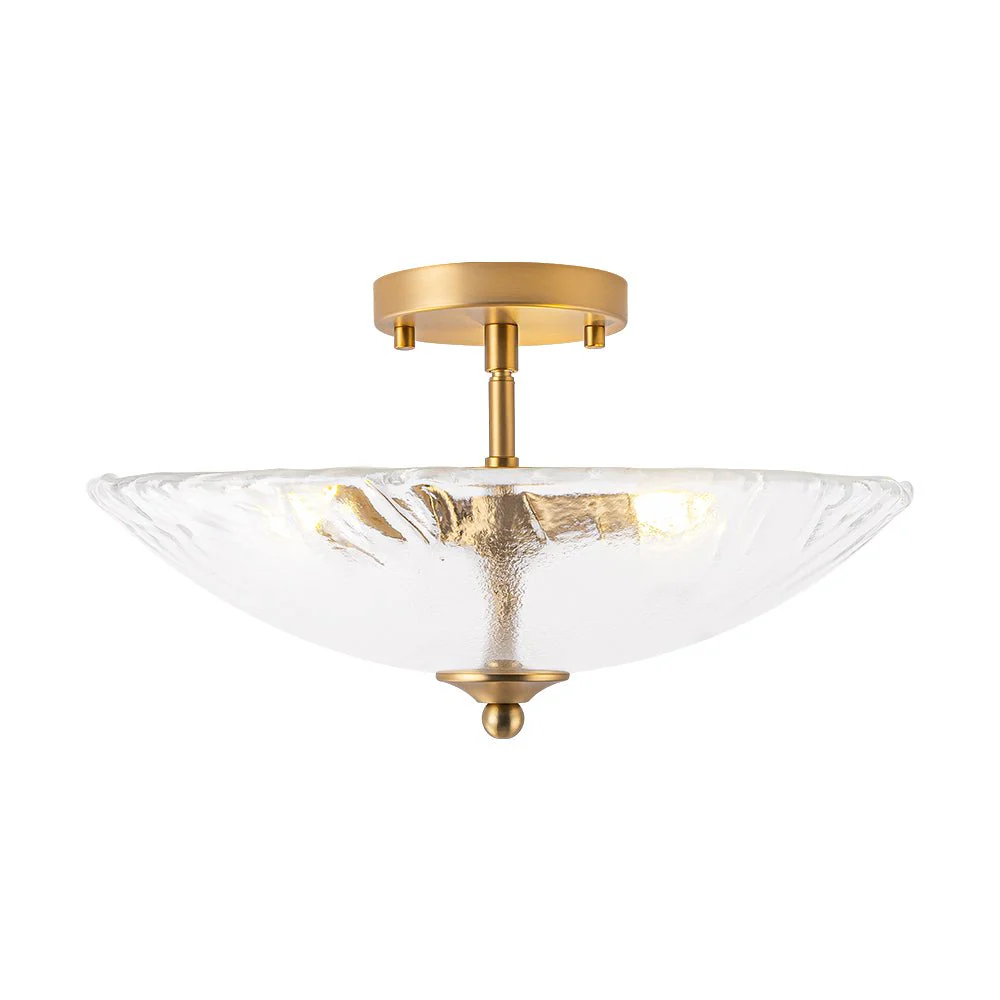3-Light Brass Textured Glass Bowl Round Semi Flush Mount - Image 7