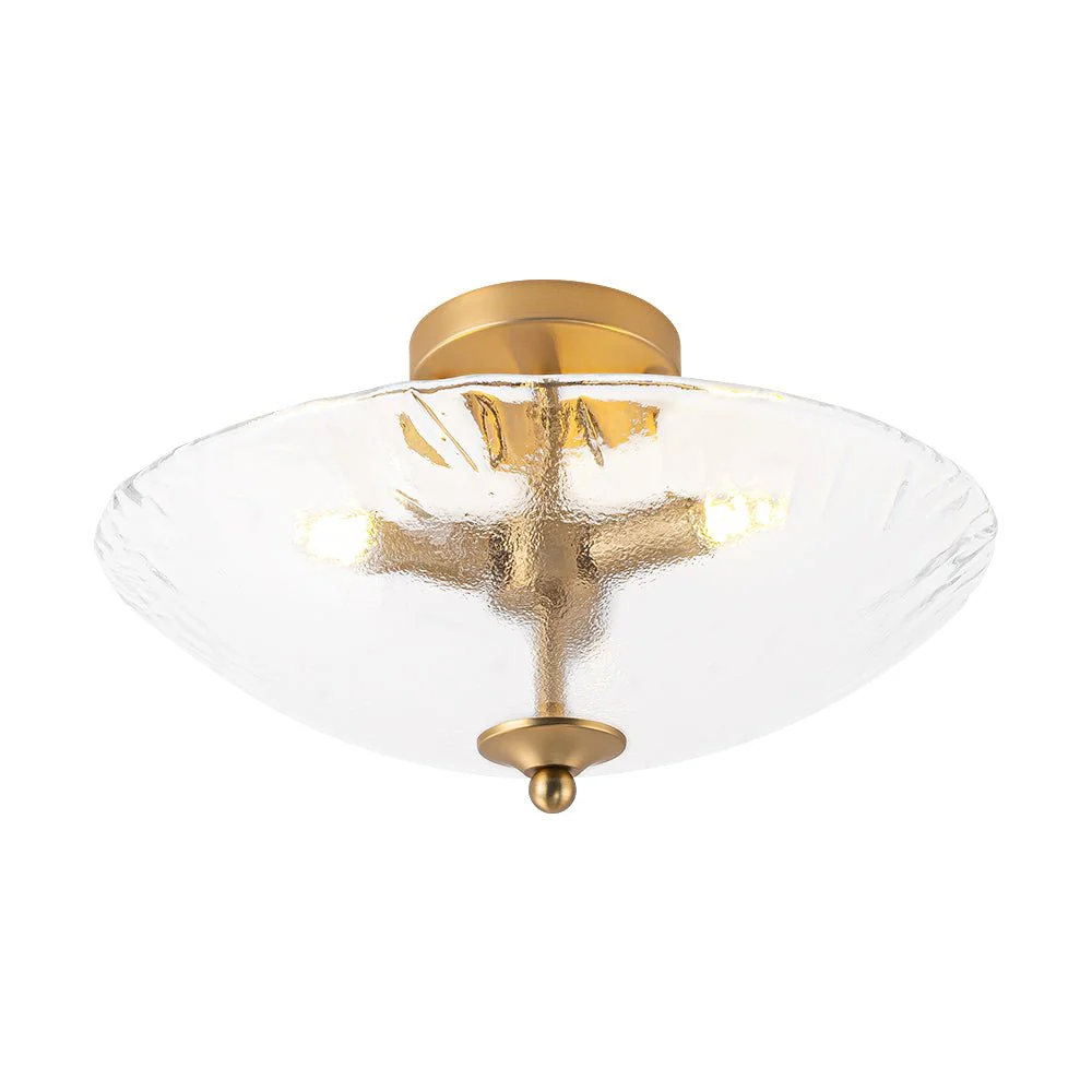 3-Light Brass Textured Glass Bowl Round Semi Flush Mount - Image 8