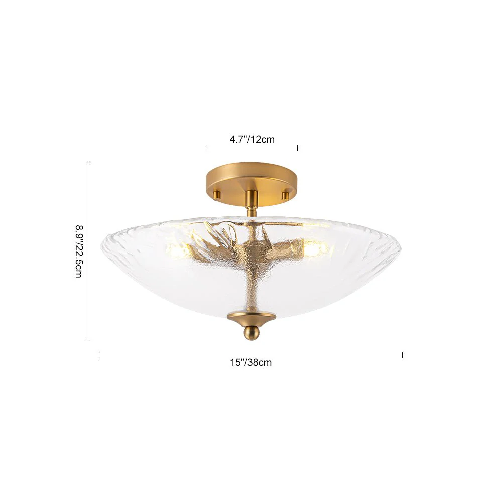 3-Light Brass Textured Glass Bowl Round Semi Flush Mount - Image 9