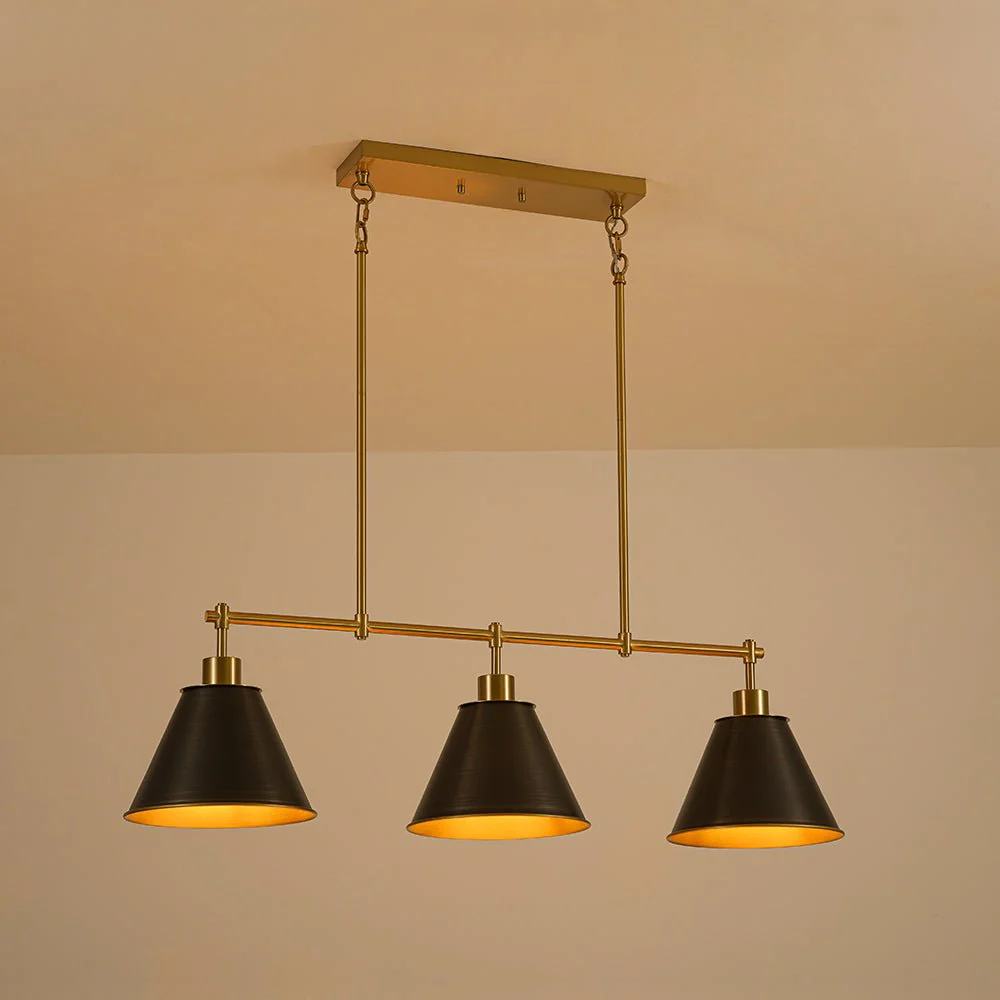 3-Light Brushed Gold Black Cone Island Chandelier - Image 10