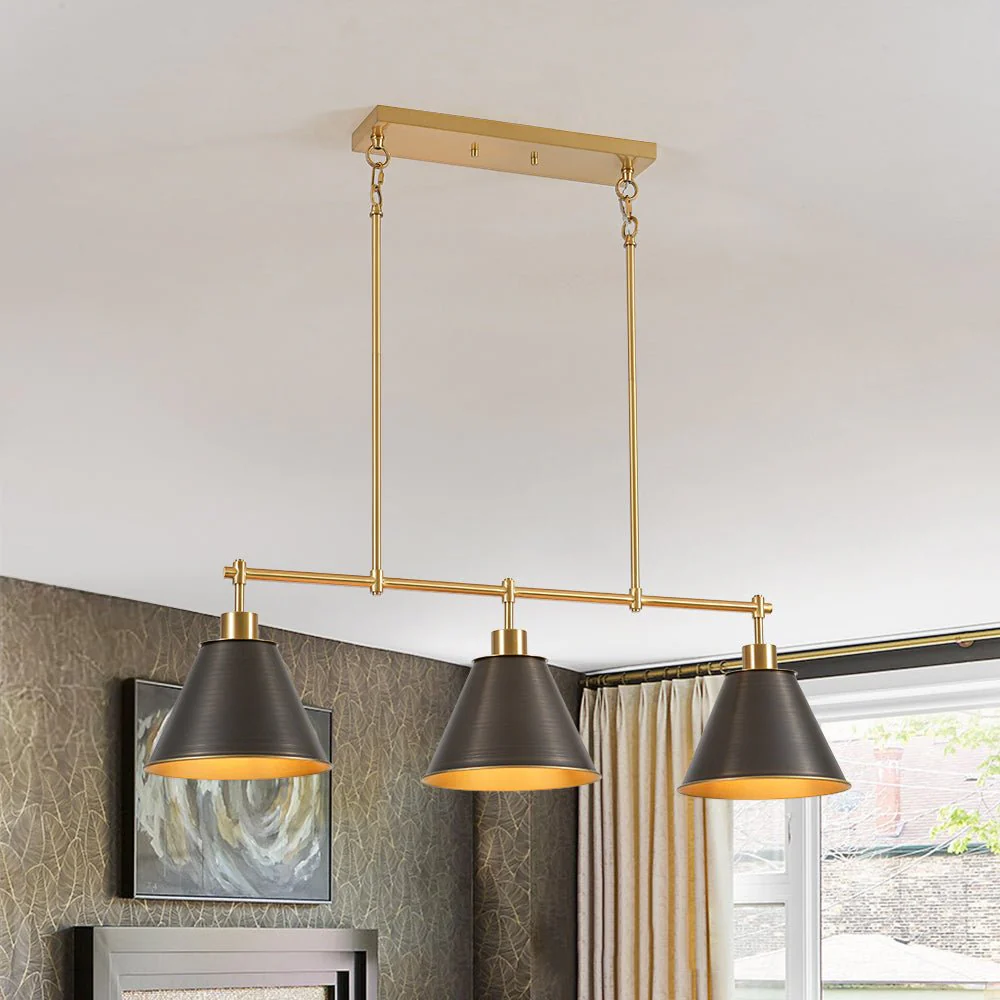 3-Light Brushed Gold Black Cone Island Chandelier - Image 2