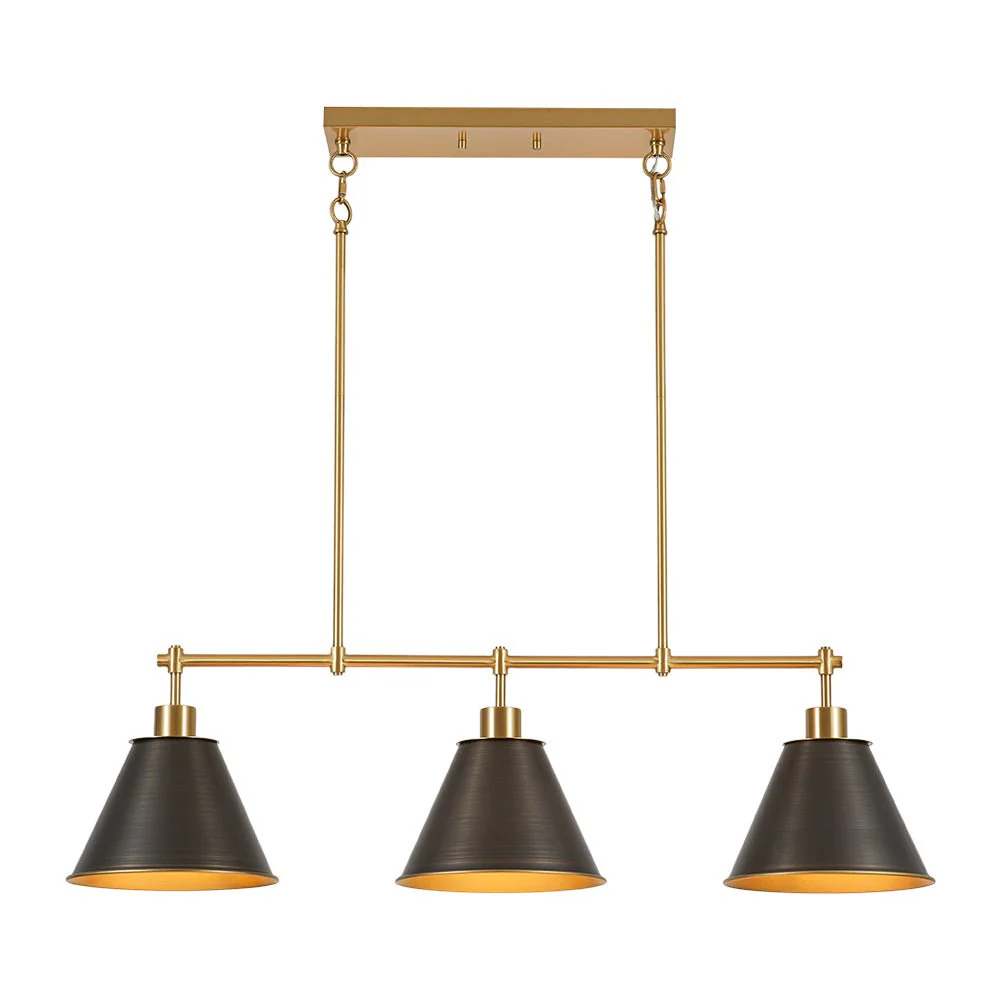 3-Light Brushed Gold Black Cone Island Chandelier - Image 3