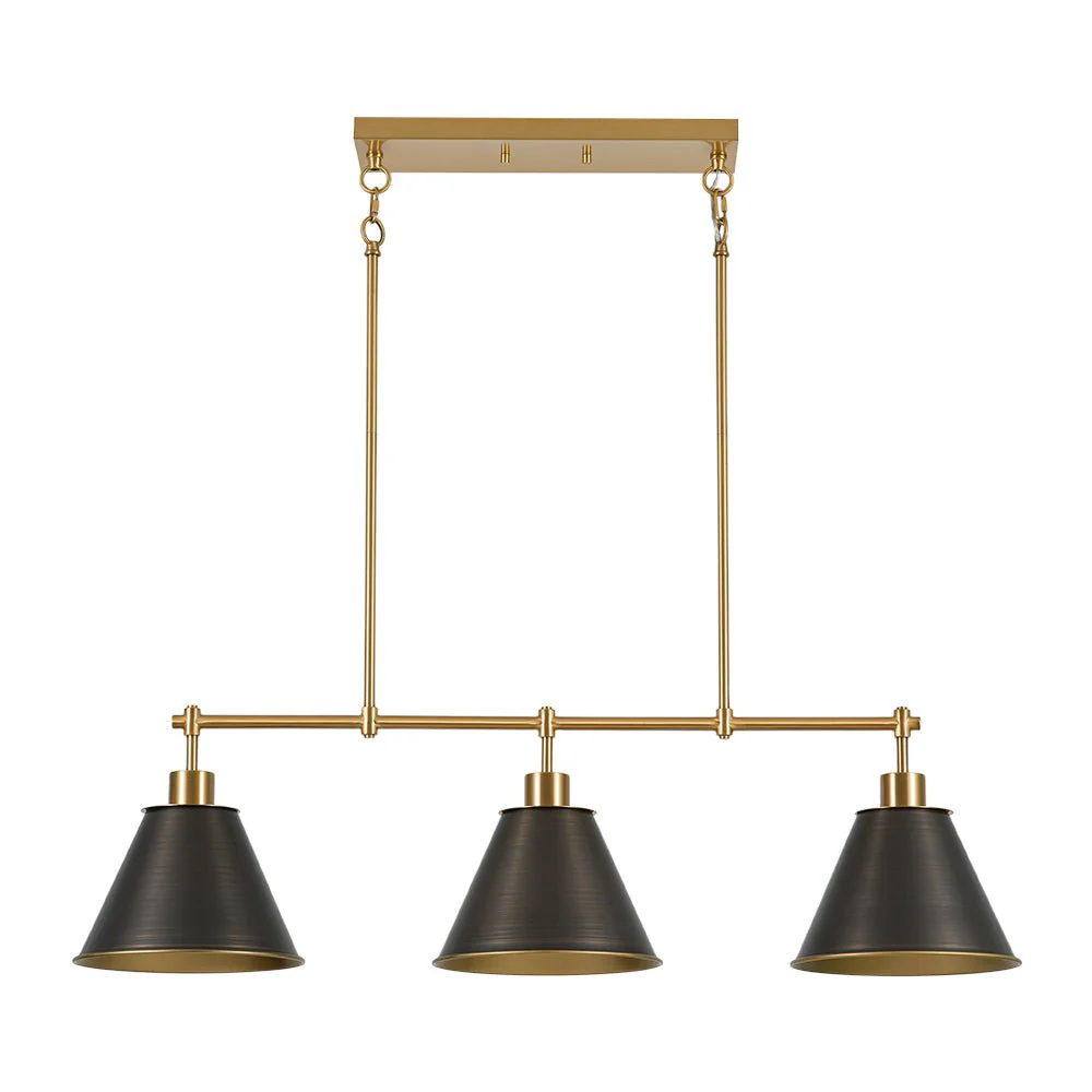 3-Light Brushed Gold Black Cone Island Chandelier - Image 4