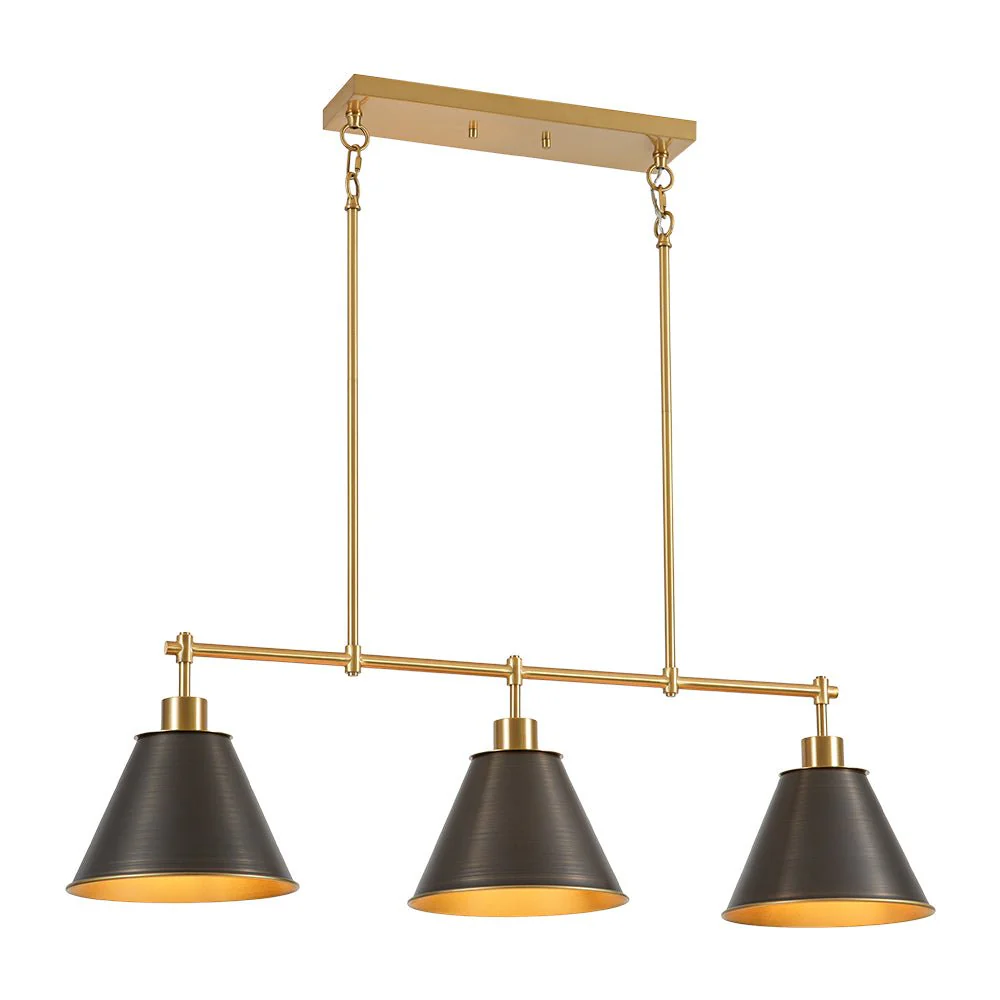 3-Light Brushed Gold Black Cone Island Chandelier - Image 5