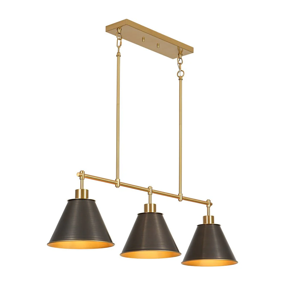 3-Light Brushed Gold Black Cone Island Chandelier - Image 6