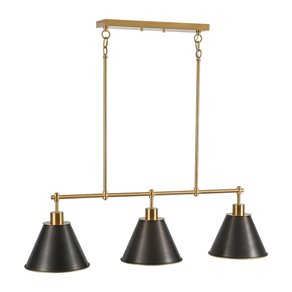 3-Light Brushed Gold Black Cone Island Chandelier - Image 7