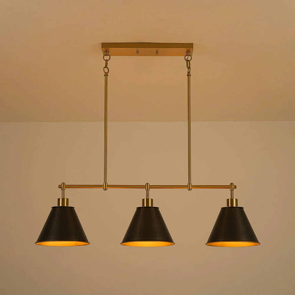 3-Light Brushed Gold Black Cone Island Chandelier - Image 9