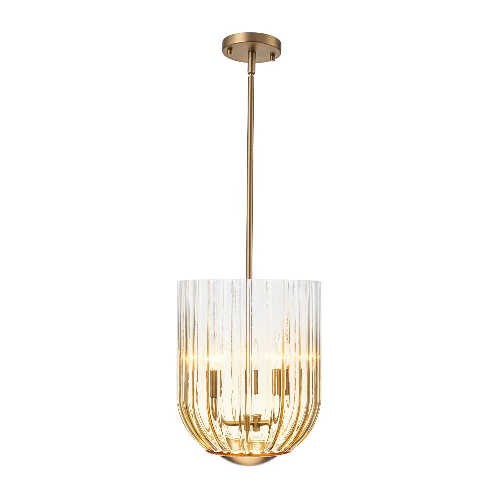 3-Light Candle Style Bell Ribbed Tinted Glass Ceiling Pendant - Image 10