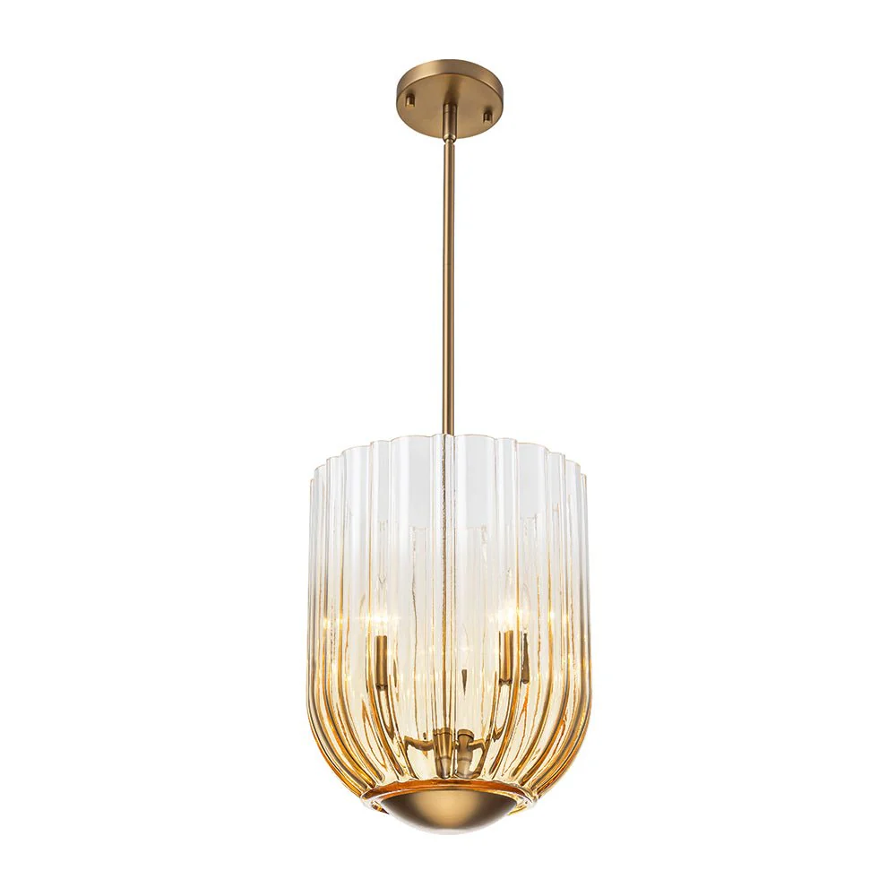 3-Light Candle Style Bell Ribbed Tinted Glass Ceiling Pendant - Image 11