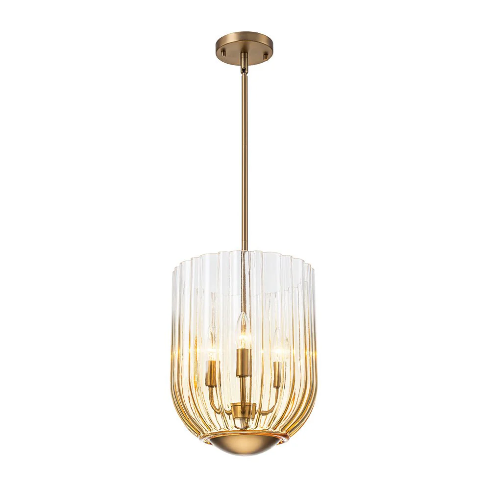 3-Light Candle Style Bell Ribbed Tinted Glass Ceiling Pendant - Image 12