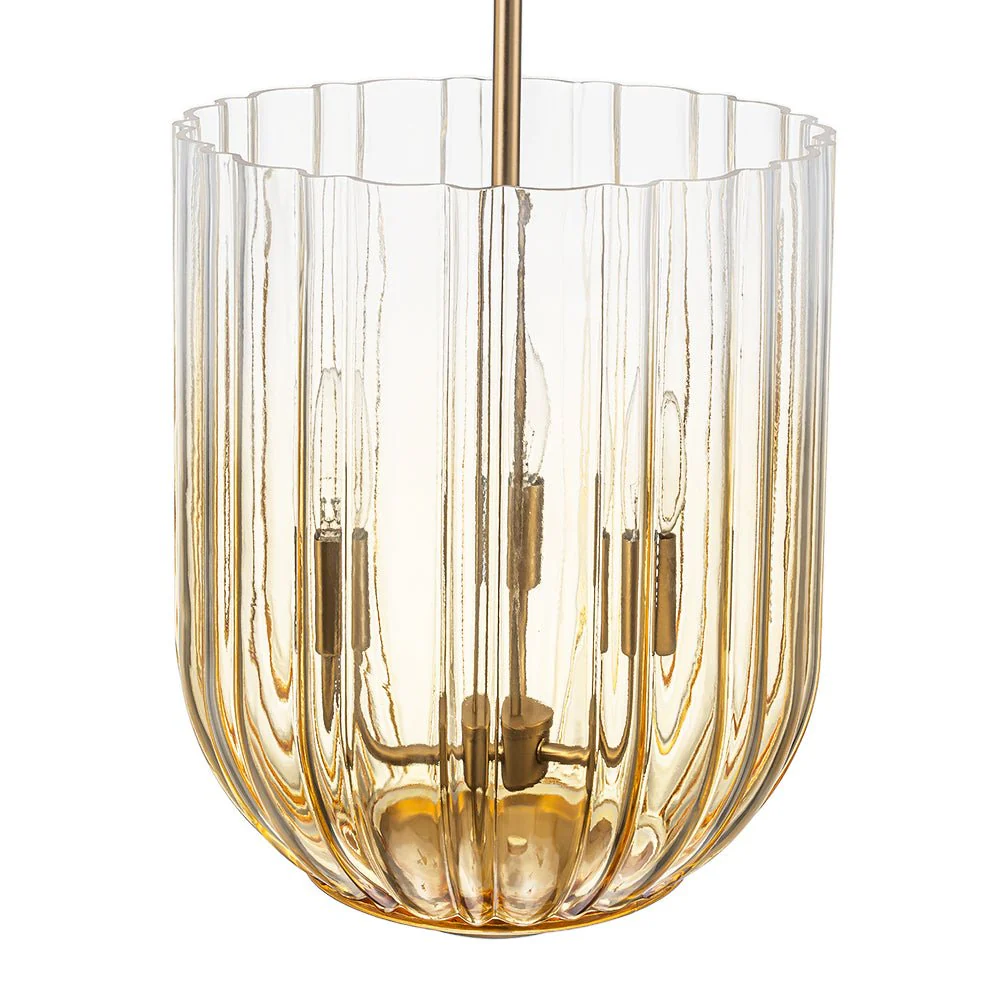 3-Light Candle Style Bell Ribbed Tinted Glass Ceiling Pendant - Image 13